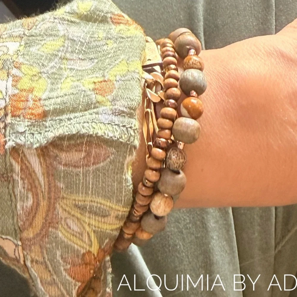 Double-Strand Bracelet – Bronze, Jasper & Wood • Garden Oracle Series